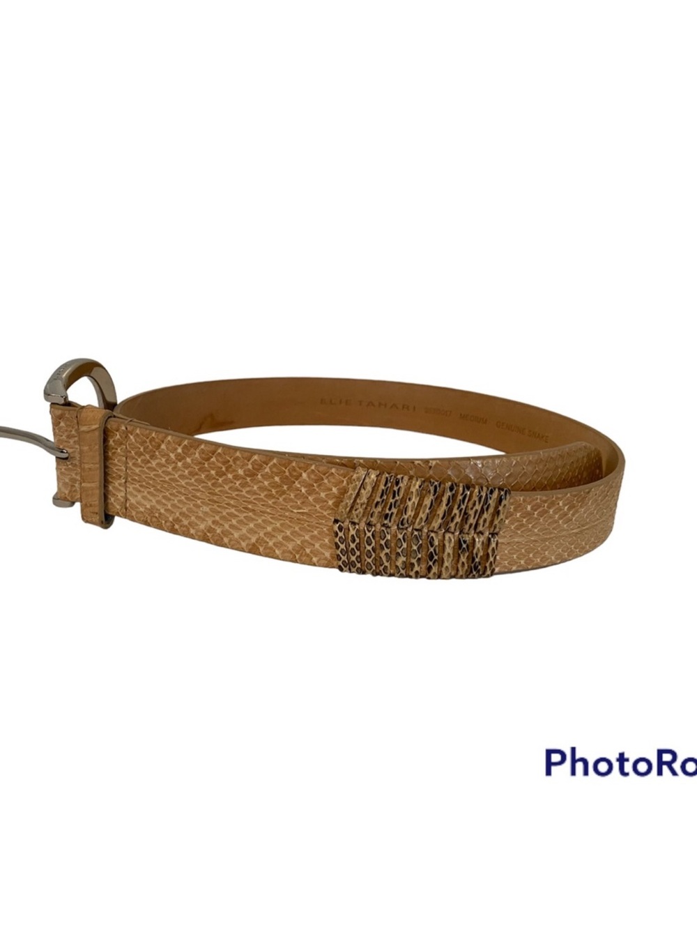 ELIE TAHARI BELT TAN BROWN SNAKESKIN SILVER BUCKLE SIZE M ACCESSORY VARY WIDTH